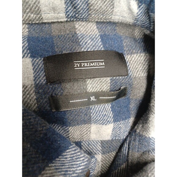 2Y Premium Flannel Shirt  XL Blue Plaid Pockets Colorblock - Picture 5 of 7